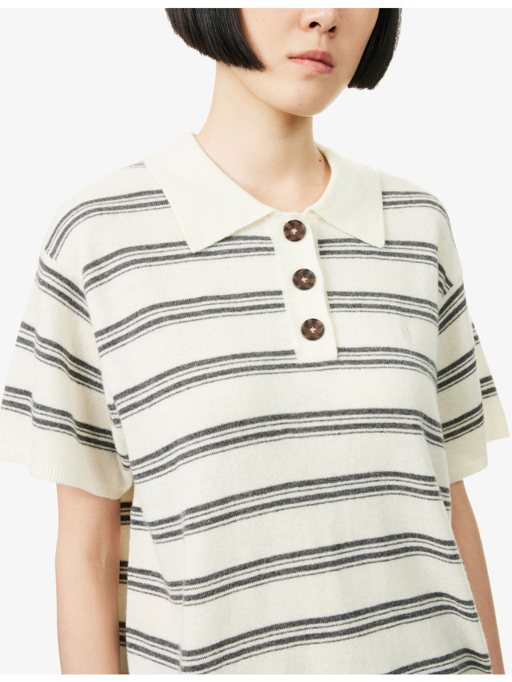 Striped Short-Sleeve Wool And Cashmere Polo Shirt - 5