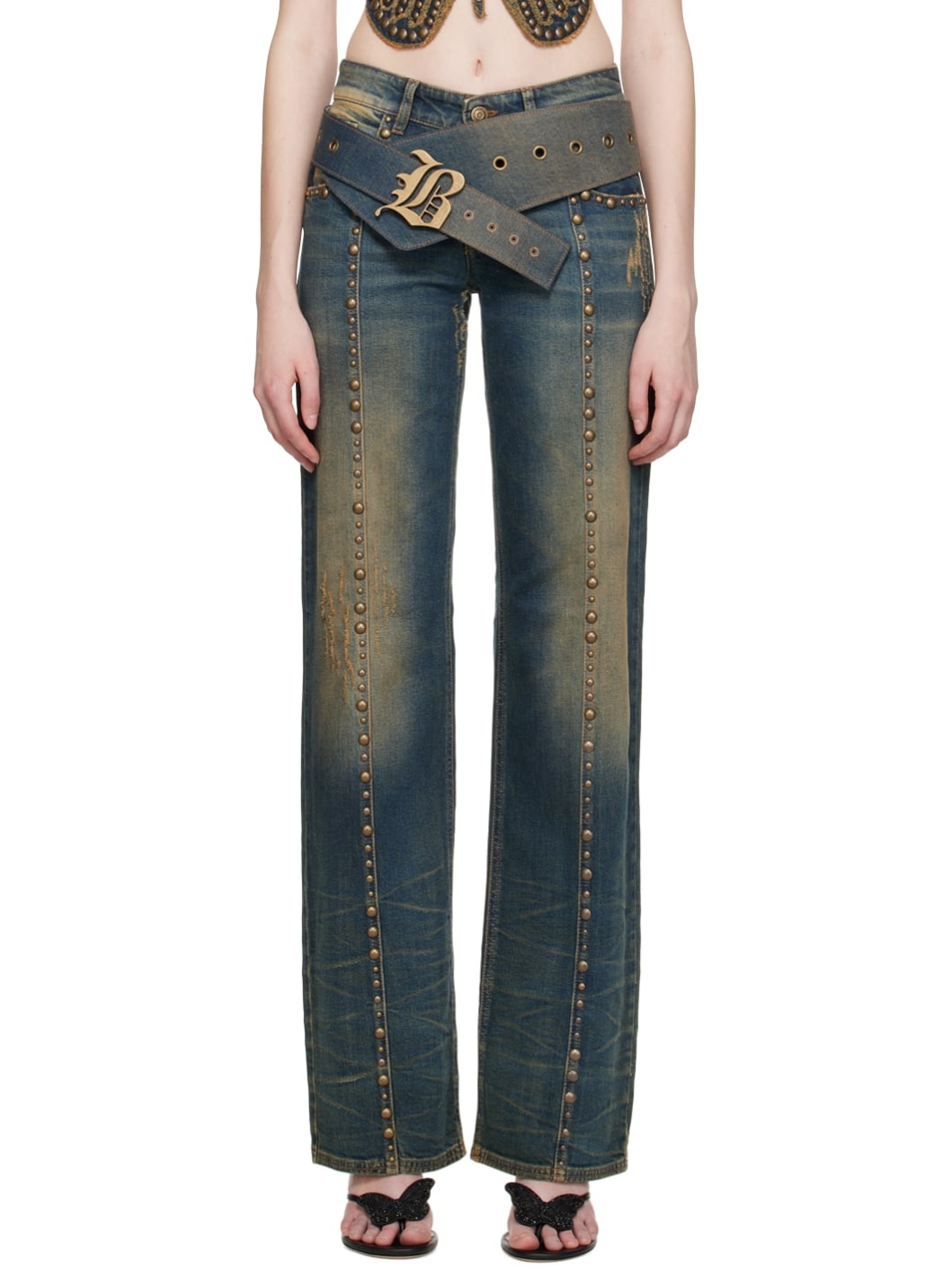 Blue & Beige Boyfriend Jeans - 1