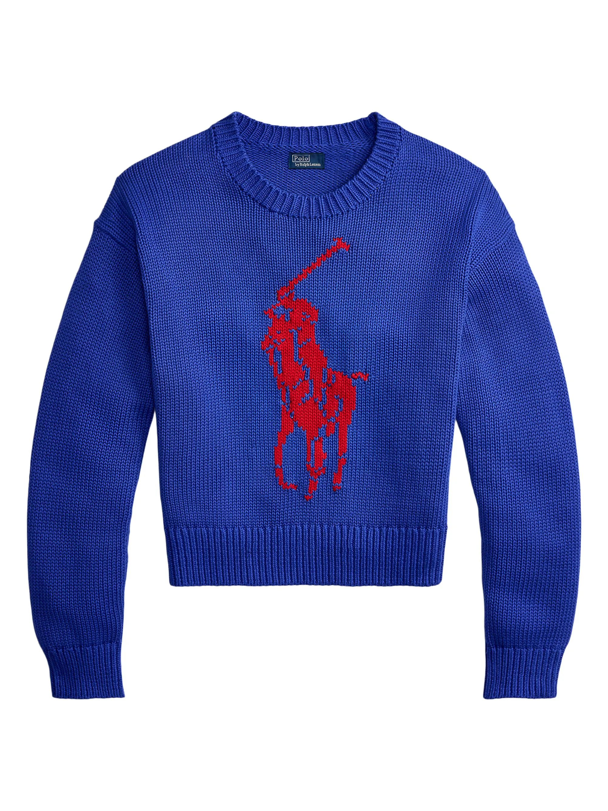 Women's Logo-Knit Cotton Sweater - Bright Royal - 1