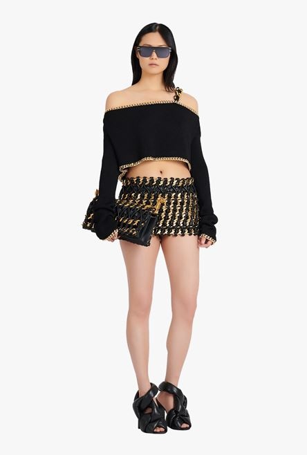 Cropped black and gold eco-designed knit sweater - 2