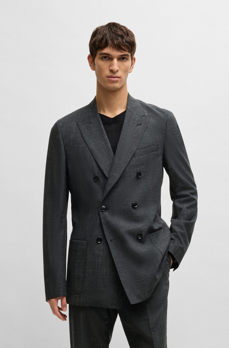 SLIM-FIT SUIT IN PATTERNED WOOL, LINEN AND STRETCH 2