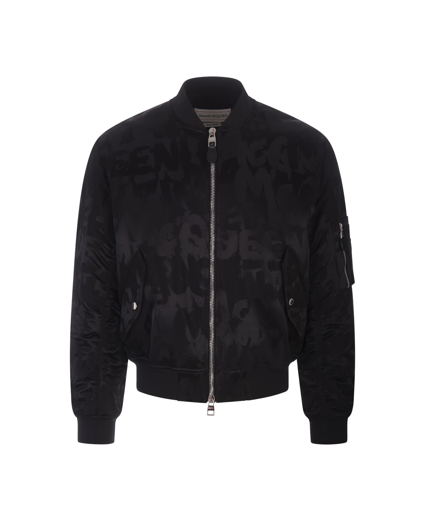 Mcqueen Graffiti Bomber Jacket In Black Polyfaille - 1