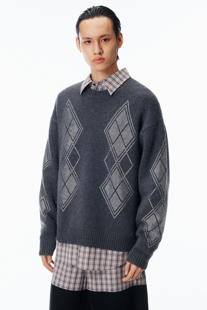 Studded Argyle Crewneck Pullover 3