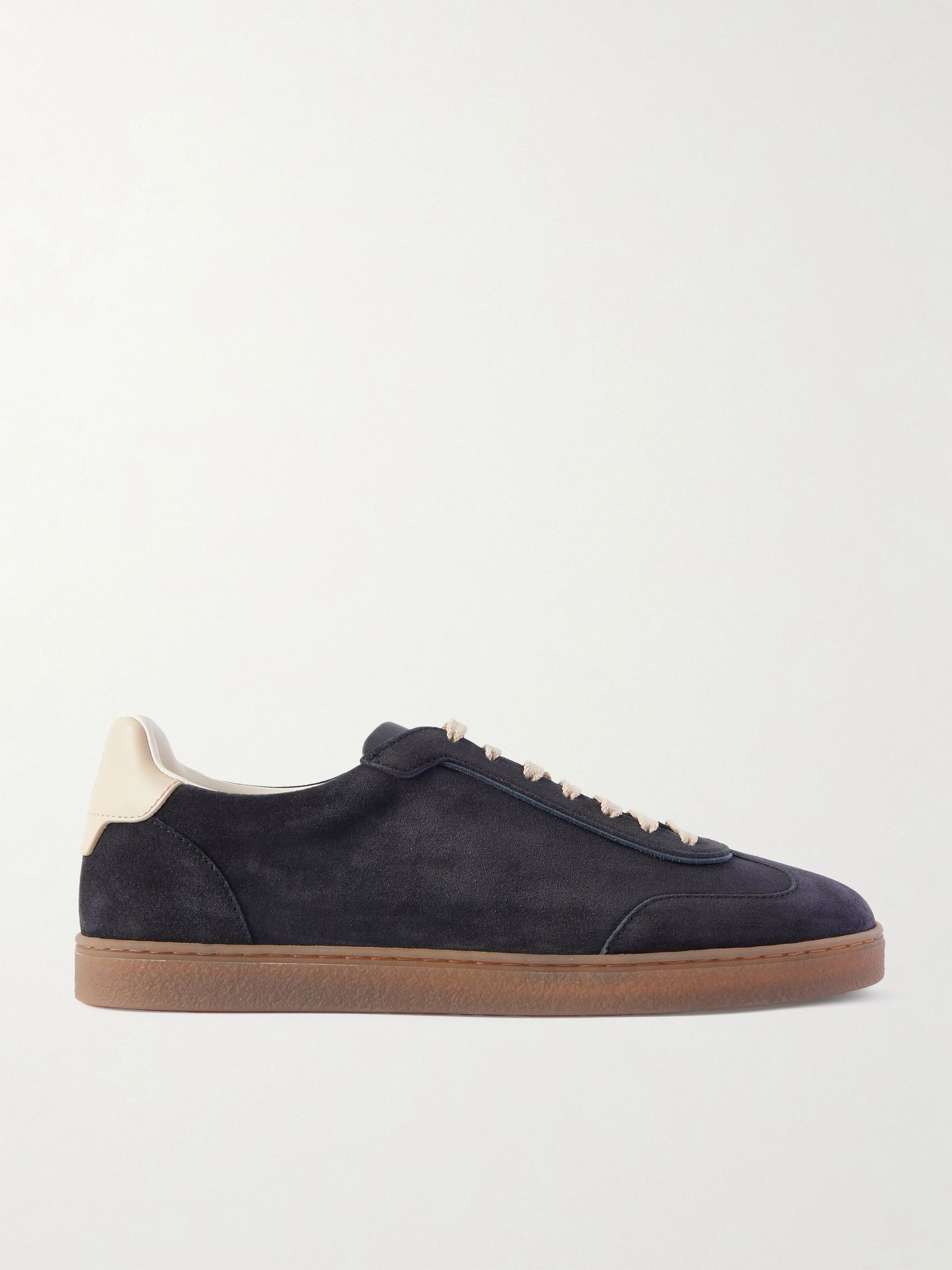 Leather-Trimmed Suede Sneakers Navy - 1