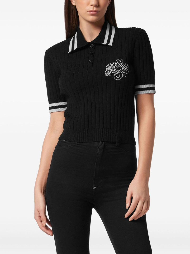 PHILIPP PLEIN logo-embroidered ribbed-knit polo top outlook