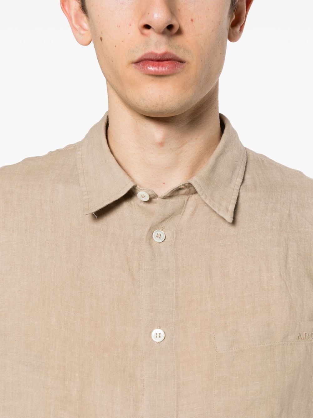 logo-embroidered linen shirt - 5