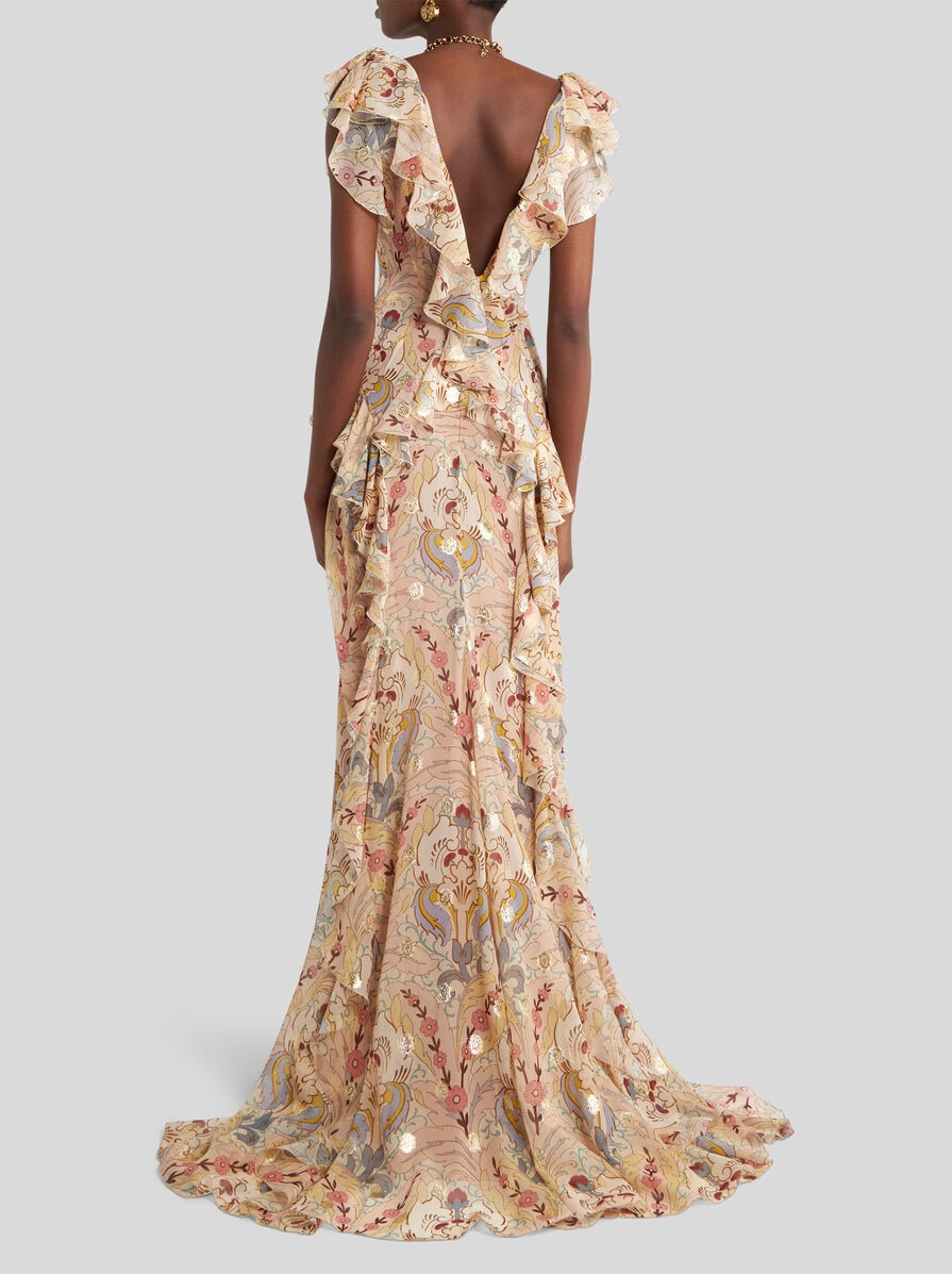 LONG PRINTED SILK DRESS - 4