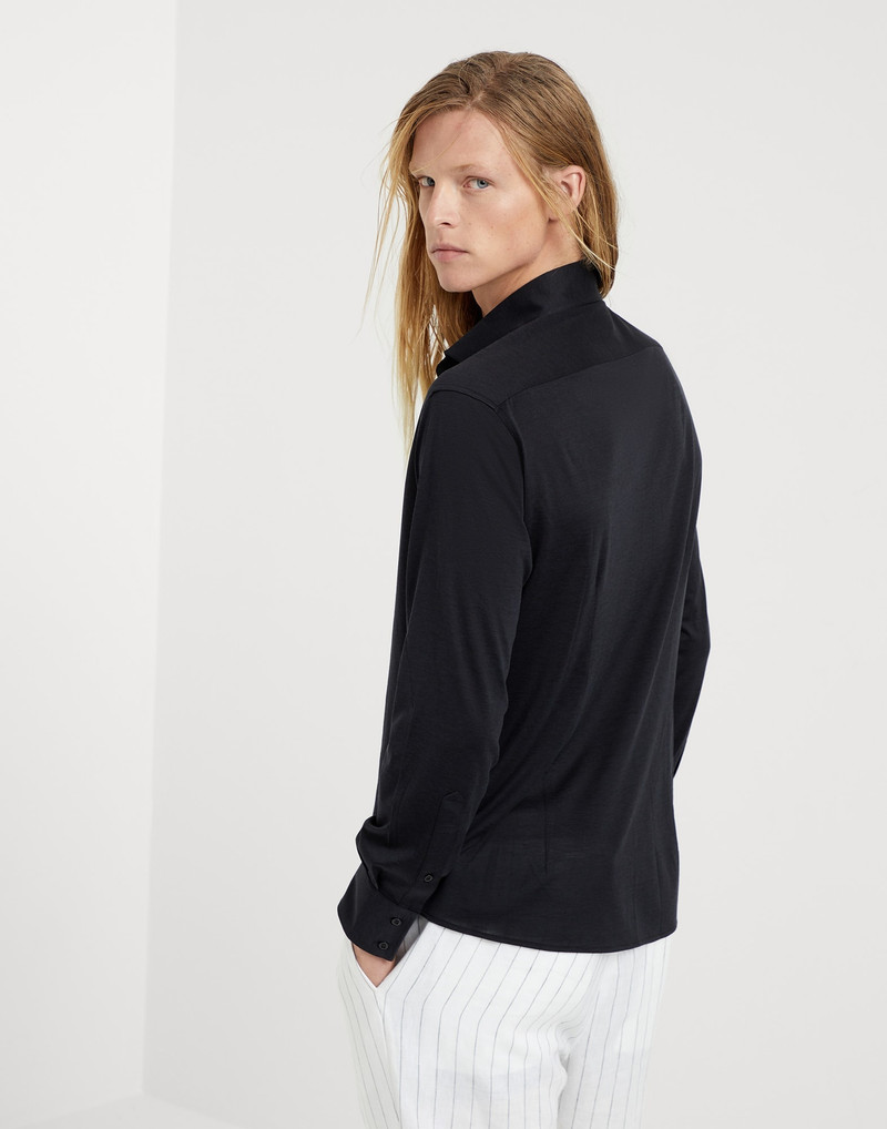 Brunello Cucinelli Silk and cotton jersey shirt with spread collar outlook