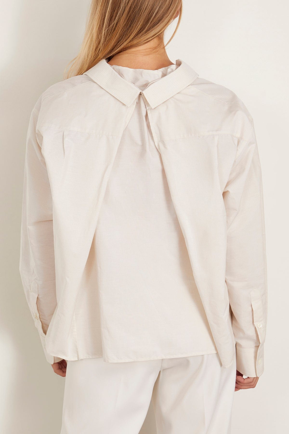 Long Sleeved Shirt in Pinstripes White/Beige - 5