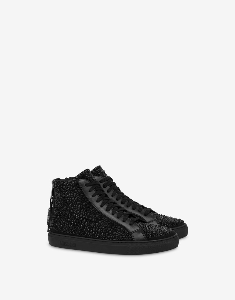 CALFSKIN HIGH-TOP SNEAKERS WITH RHINESTONES 1