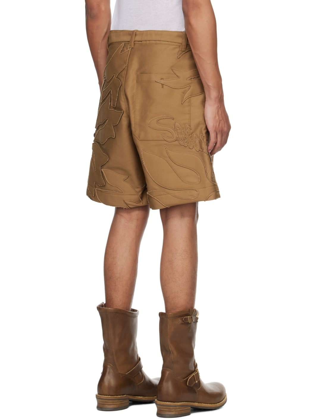 Tan Embroidered Shorts - 3