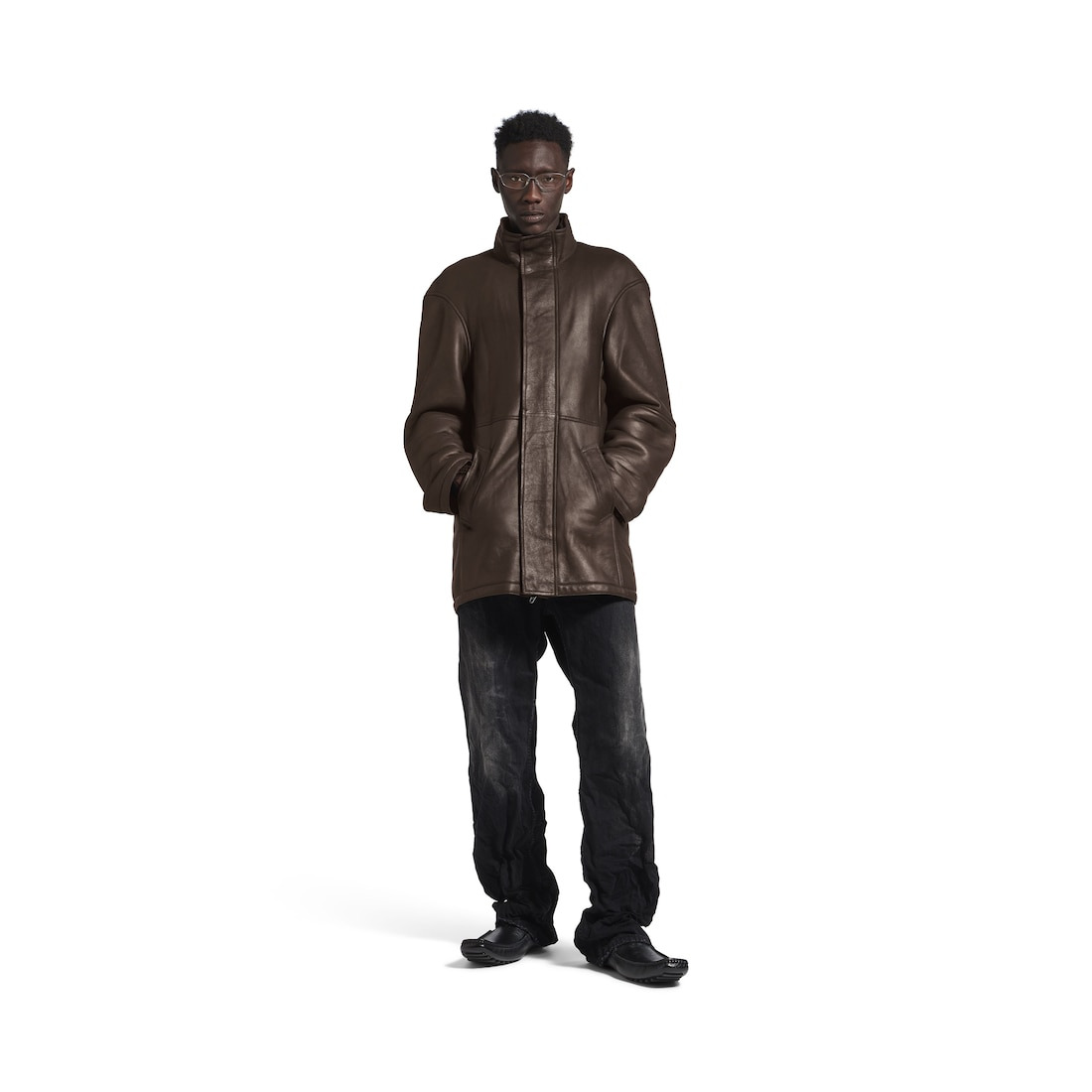 Men's Shearling Jacket in Dark Brown - 2