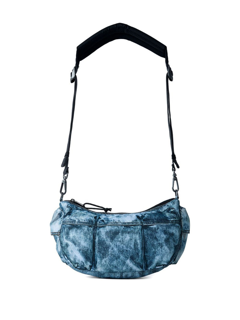 Diesel logo-patch denim-effect shoulder bag outlook
