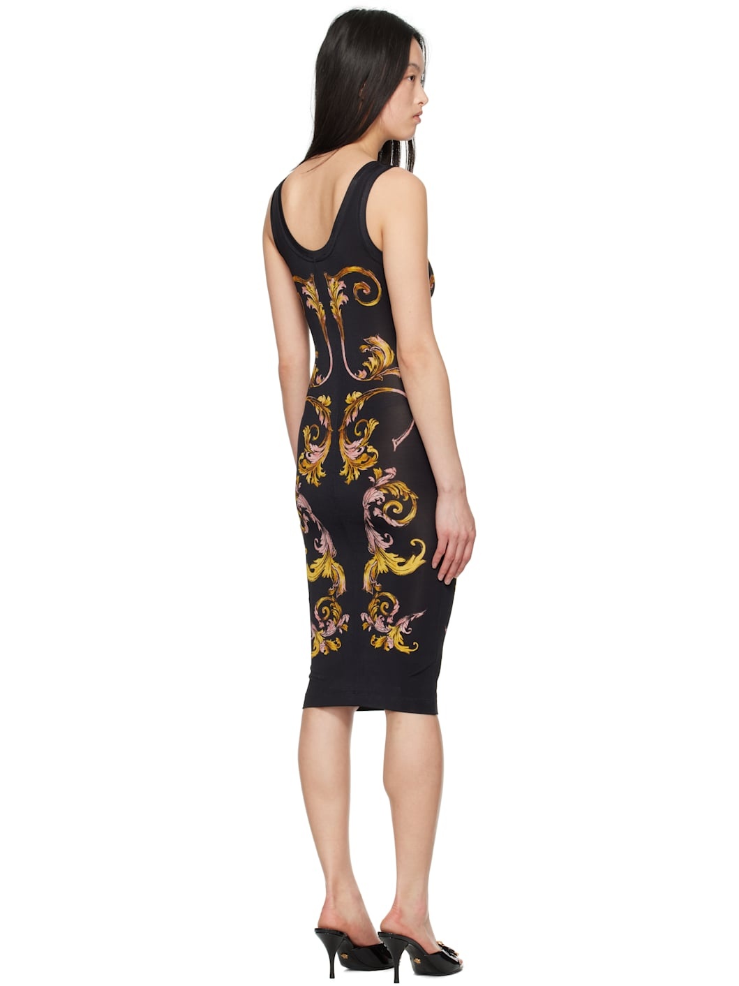 Black Outline Barocco Slip Midi Dress - 3