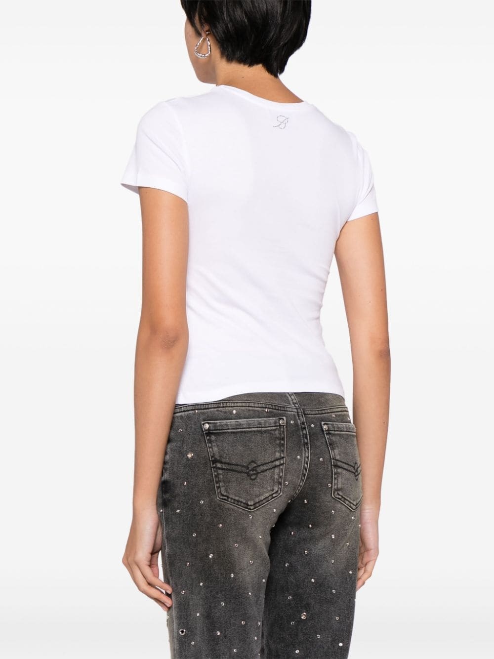 rose-brooch cotton T-shirt - 4