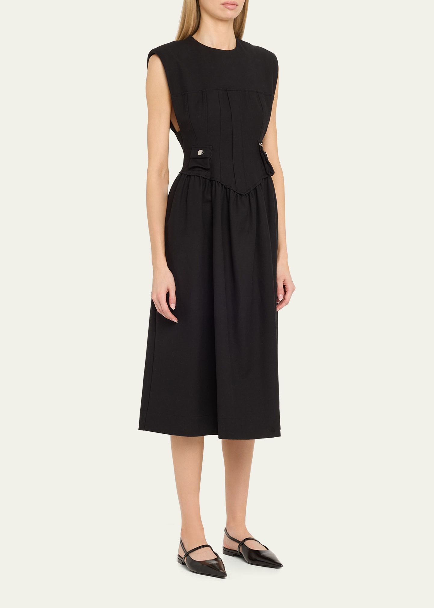 Heavy Cotton Tailored Corset Midi Dress - 4