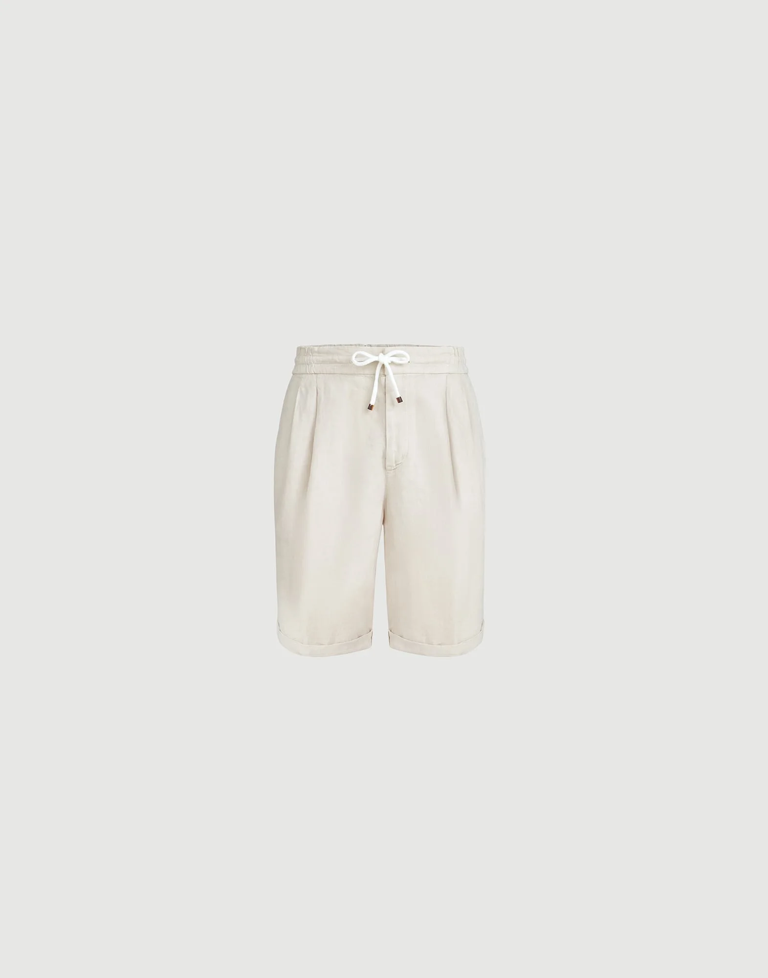 Garment-dyed Bermuda shorts in linen gabardine with drawstring and pleat - 1
