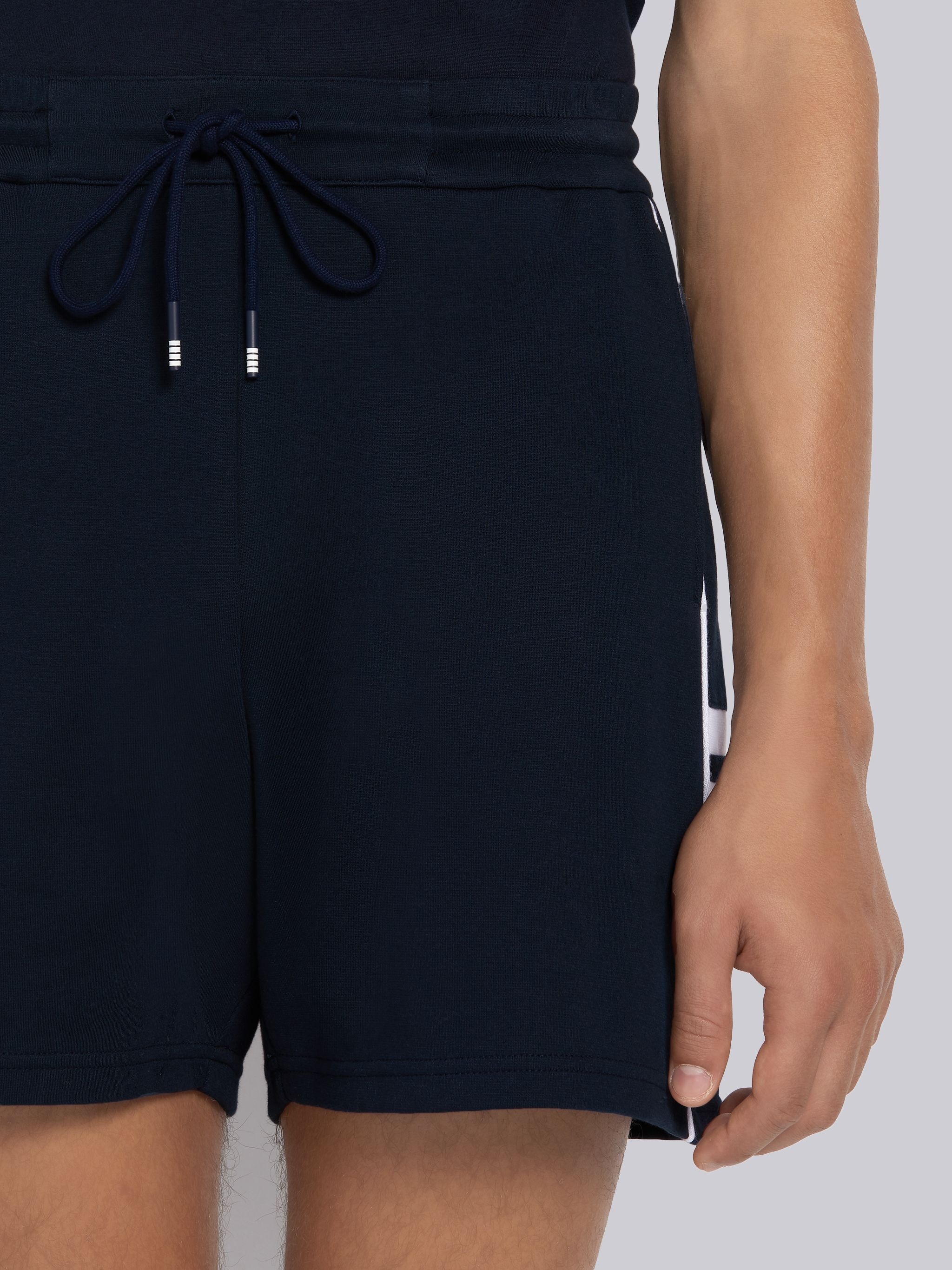 Navy Cotton Interlock Seamed 4-Bar Track Shorts - 5