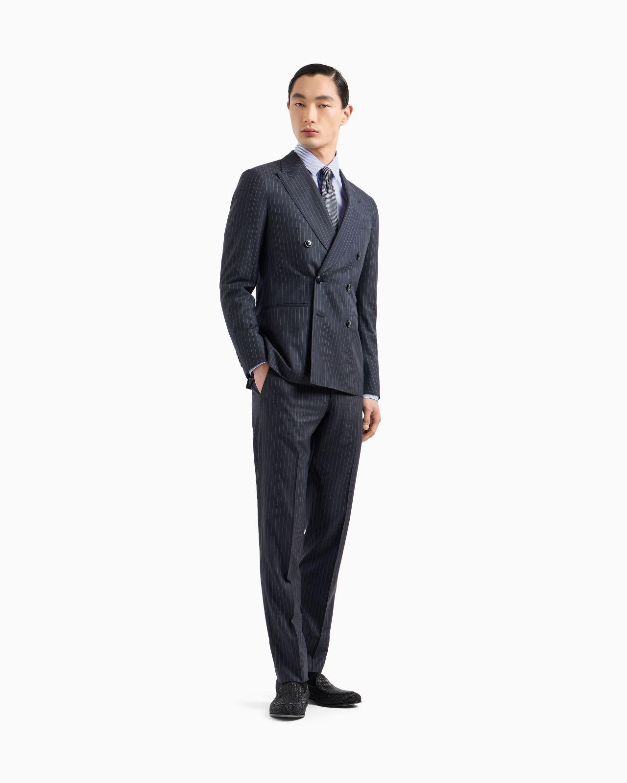 NAPOLI LINE DOUBLE-BREASTED PINSTRIPED SUIT IN VIRGIN WOOL - 2