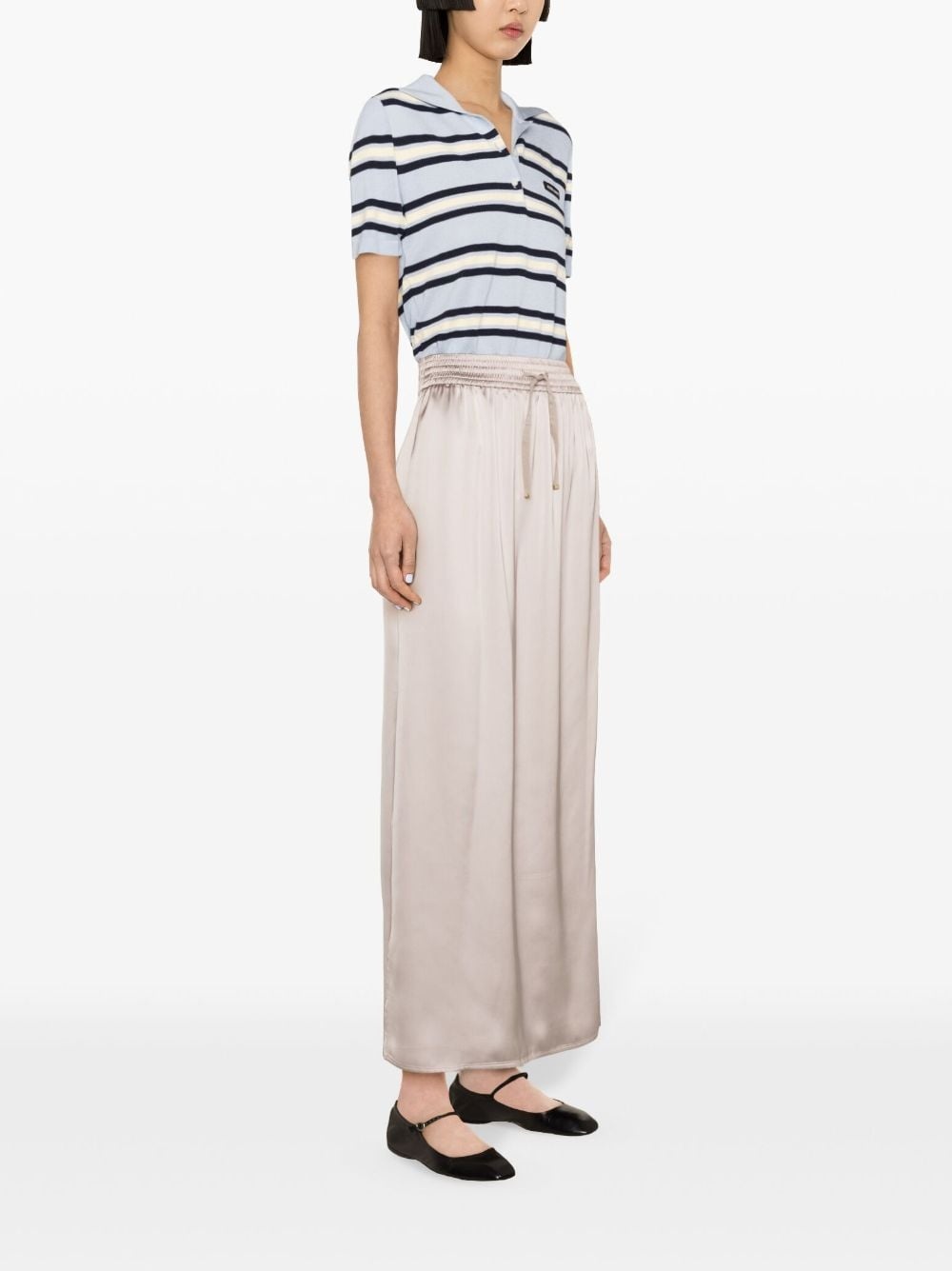 drawstring-waist satin midi skirt - 3