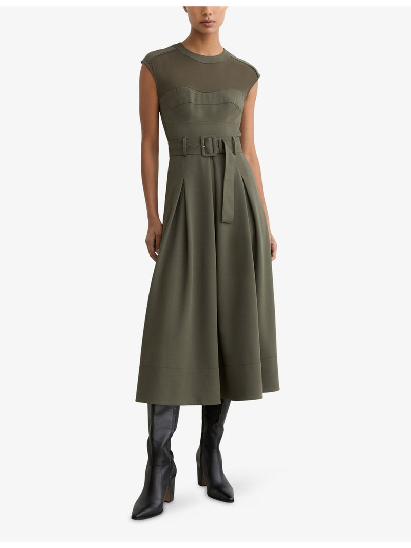 REISS Ava Belted-Waist Stretch-Woven Midi Dress outlook