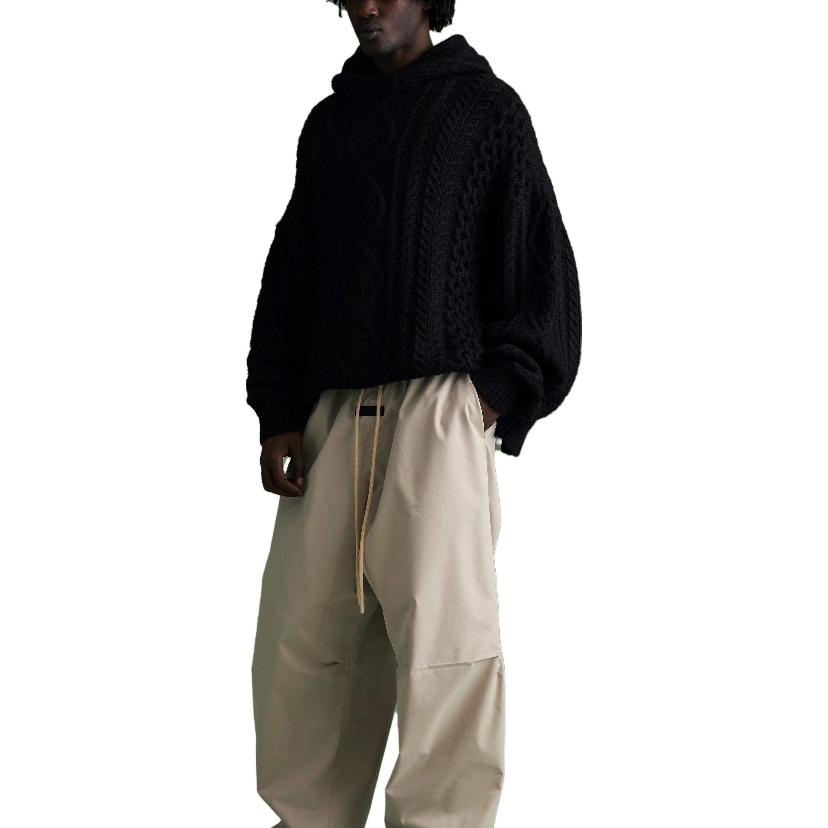 Fear of God Essentials FW23 Cable Knit Hoodie 'Jet Black' 192BT234390F - 4