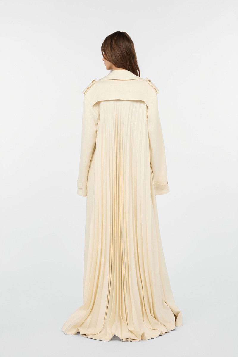 Extra-Long Ivory Trench Coat with Pleated Detailing 4