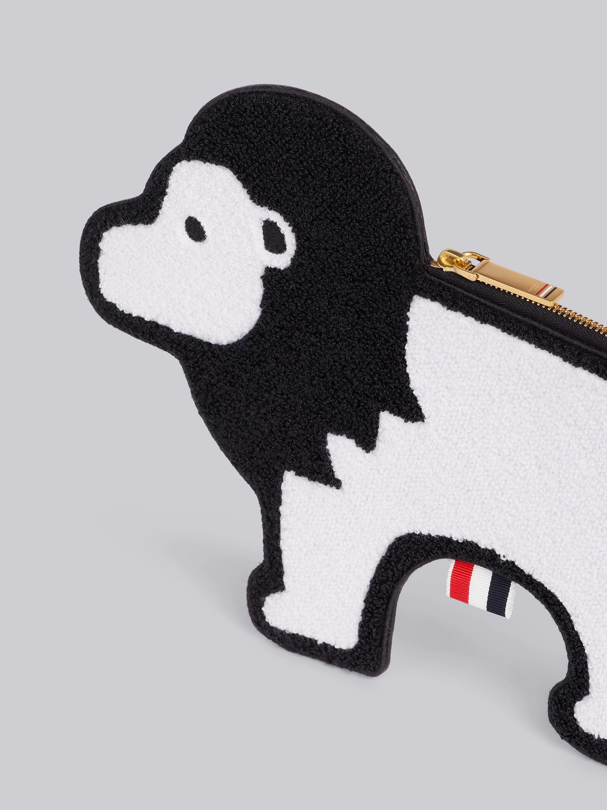 Black and White Pebbled Calfskin Fluffy Lion Zipper Holder - 2