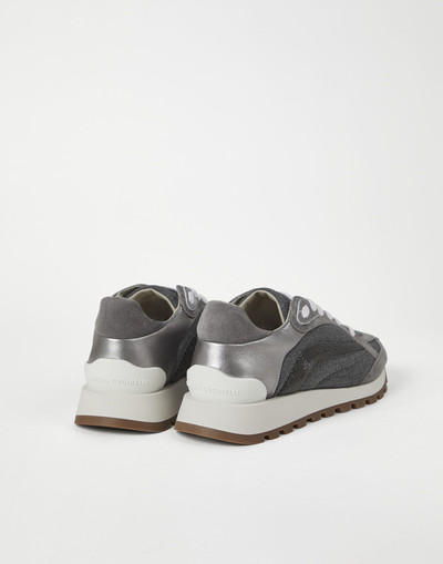 Brunello Cucinelli Virgin wool canvas and suede runners with precious stripe outlook