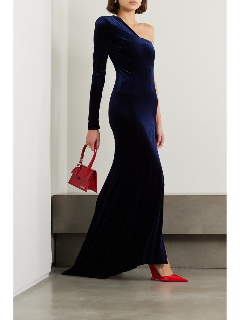 GALVAN Rosie One-sleeve Stretch-velvet Gown outlook
