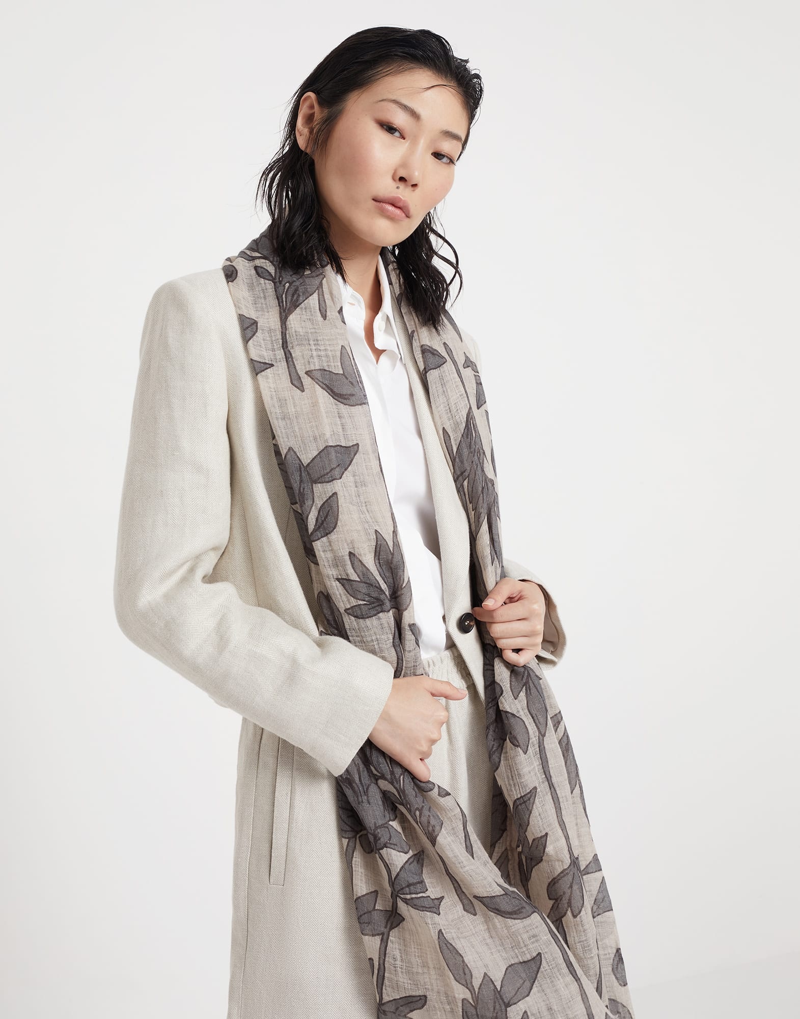 Magnolia print linen scarf - 4