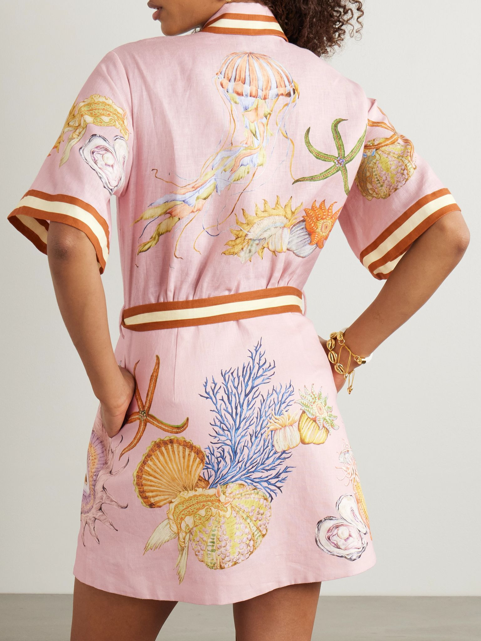 + Sam Pauletto Nereids belted printed linen-gauze mini shirt dress Pink - 3