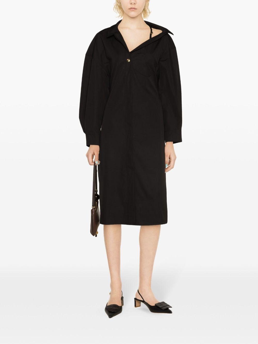 asymmetric-neck shirt midi dress - 2