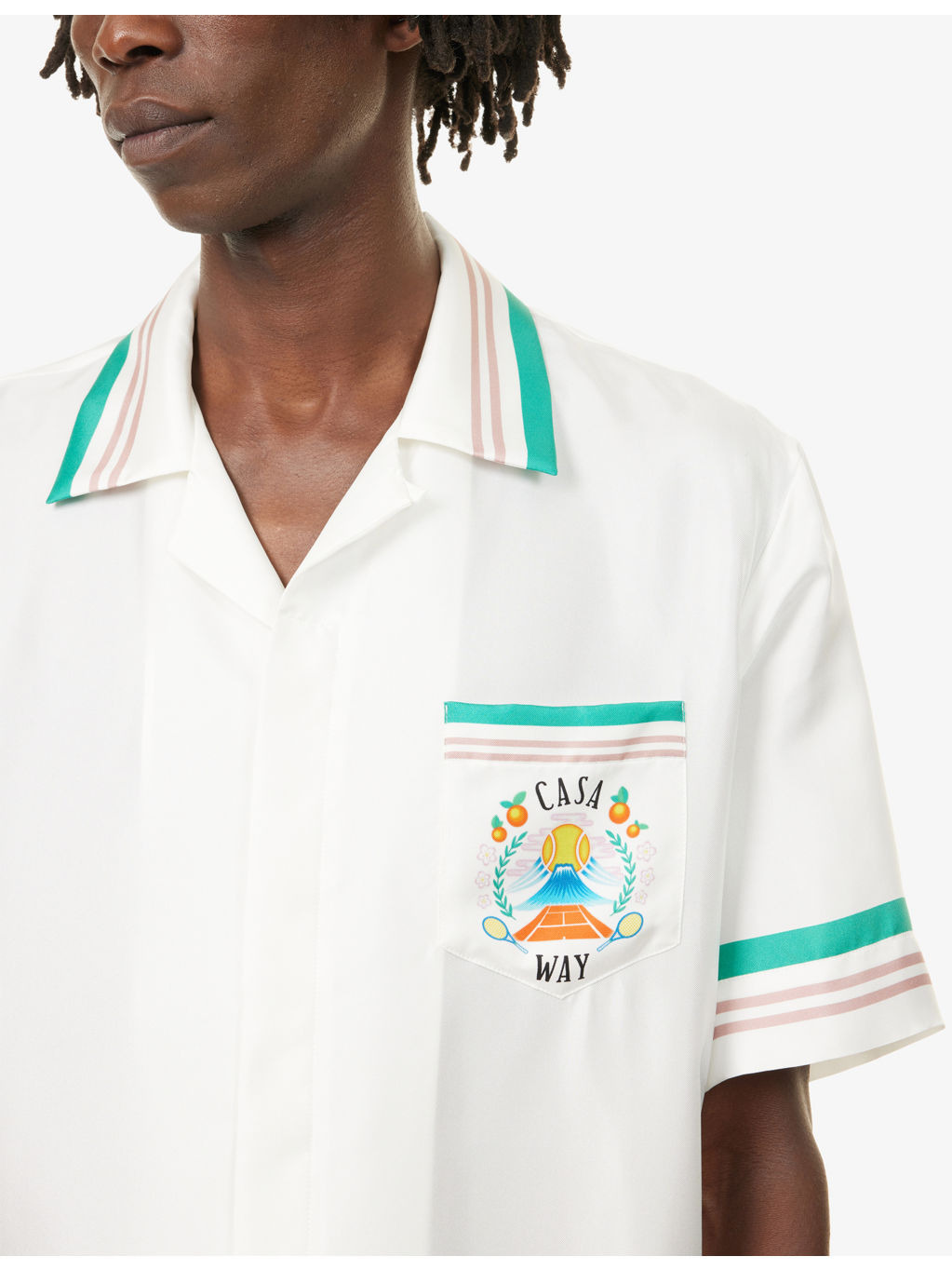 Cuban-Collar Graphic-Pattern Silk Shirt - 5