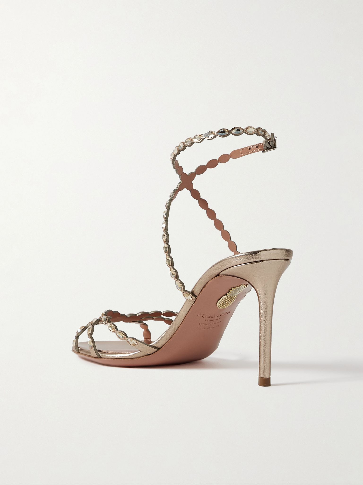 Love Struck 85 crystal-embellished metallic leather sandals Gold - 3
