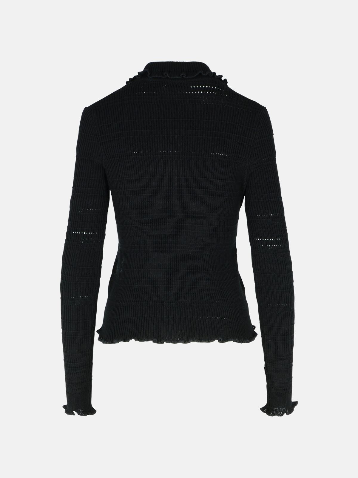 'RIBBED' BLACK COTTON CARDIGAN - 3