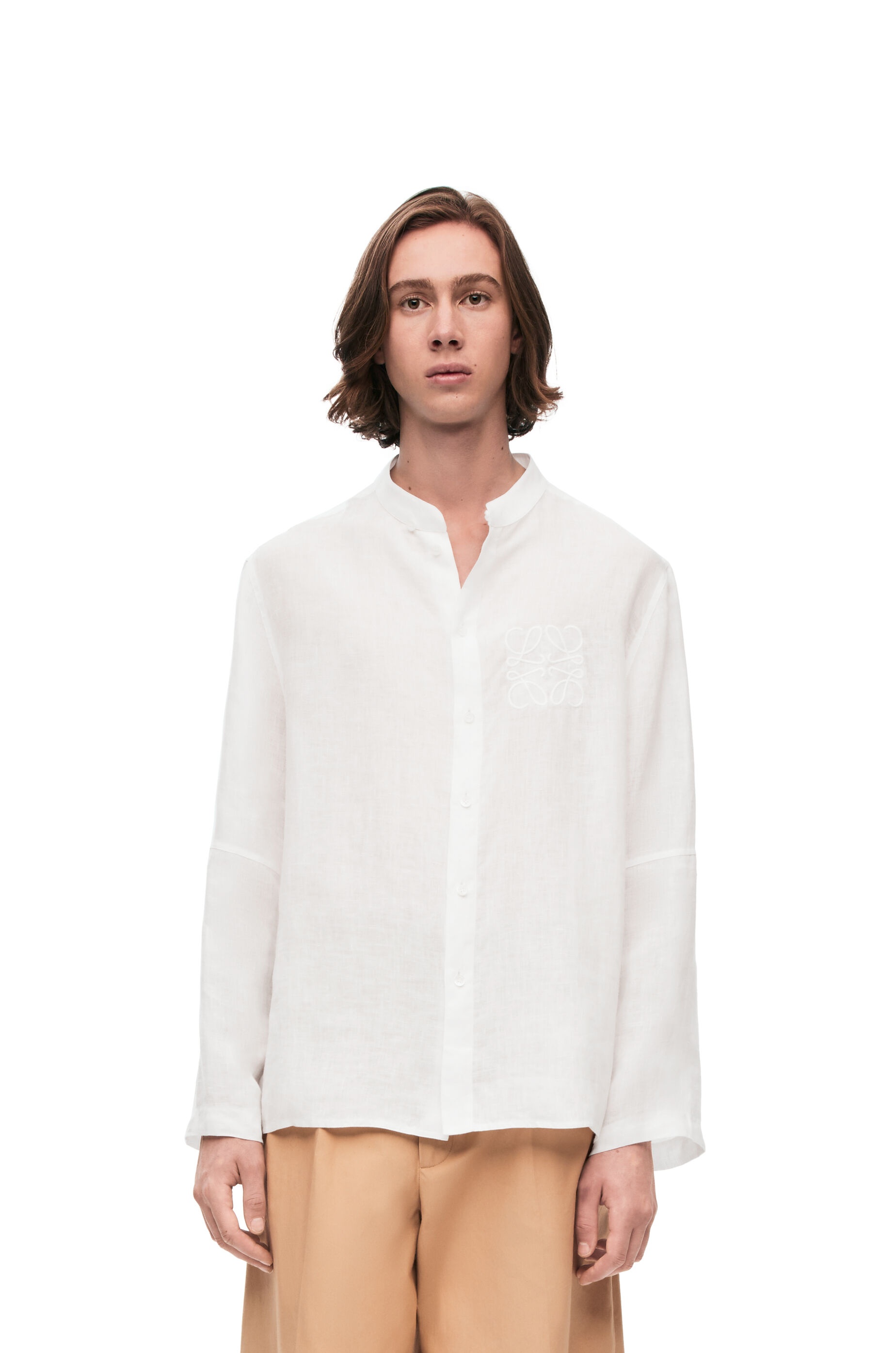 Band collar shirt in linen - 3