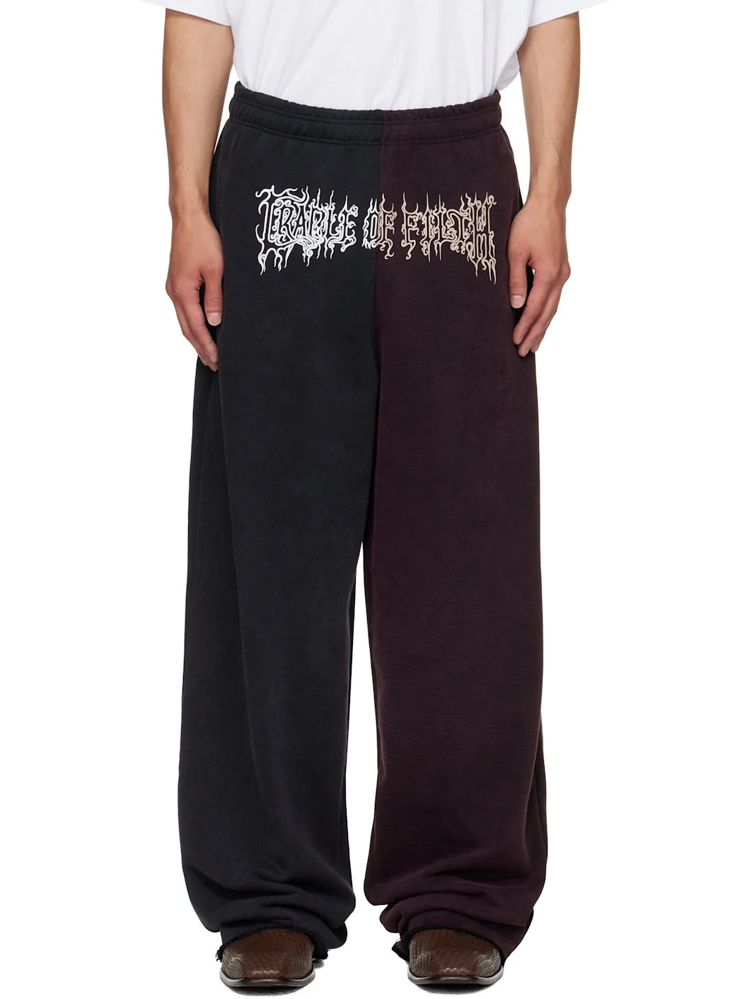 Black & Burgundy Cradle of Filth Cut-Up Baggy Sweatpants - 1