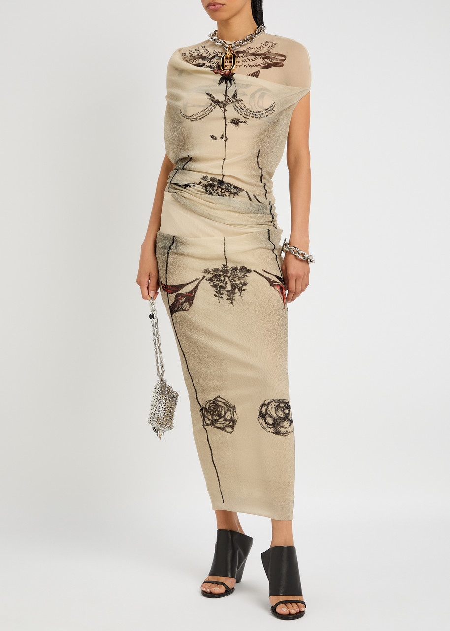 Jean Paul Gaultier Printed Sheer Stretch-tulle Midi Skirt - 4