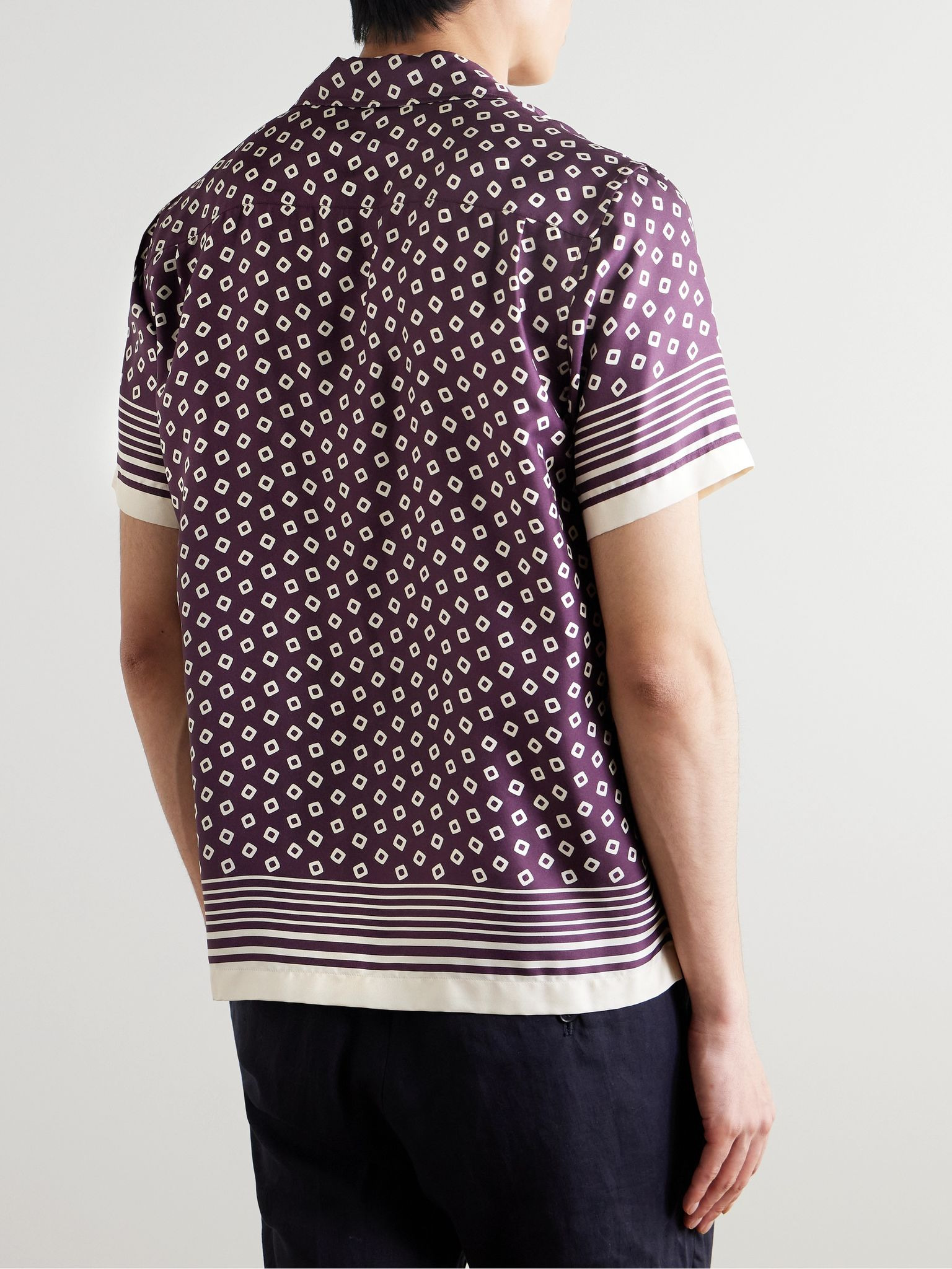 Maitan Camp-Collar Printed Silk-Twill Shirt Burgundy - 3
