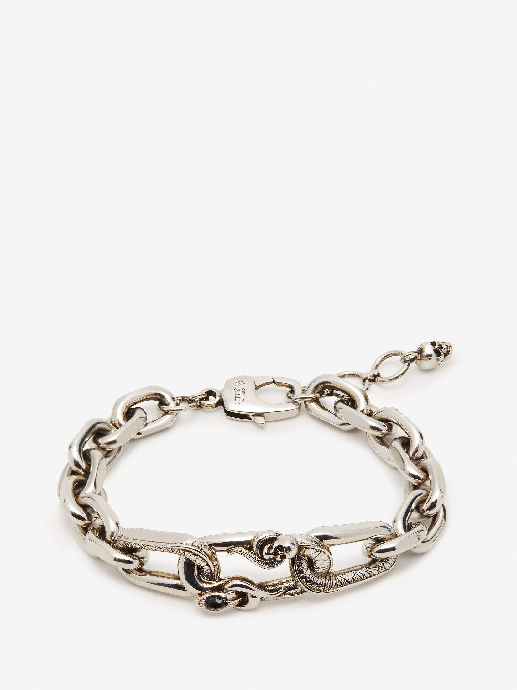Men's Snake & Skull Chain Bracelet in Antique Silver - 1