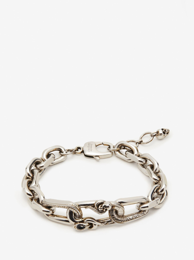 Men's Snake & Skull Chain Bracelet in Antique Silver 1