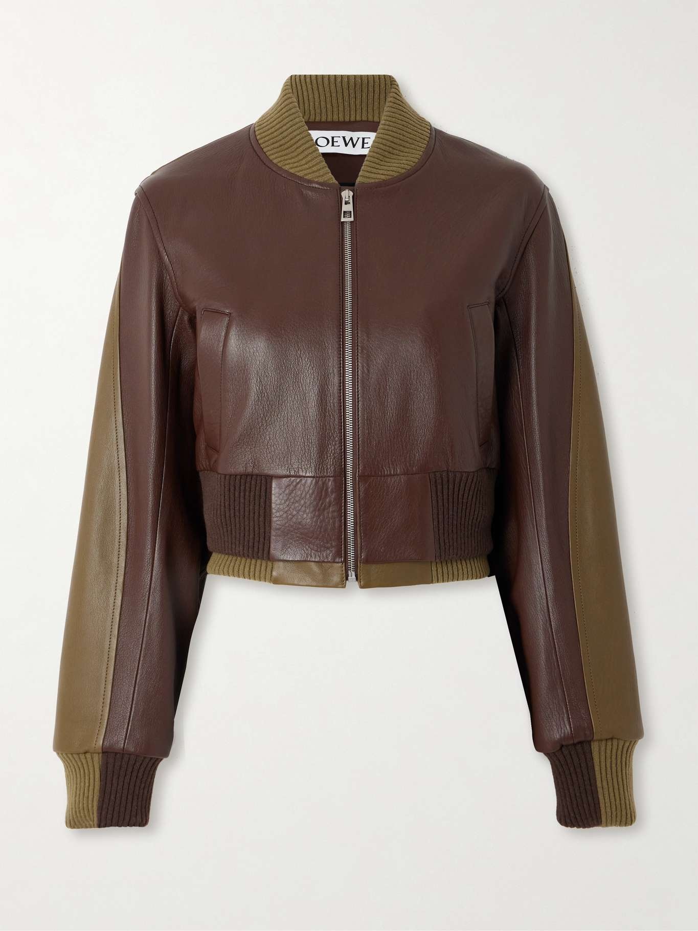 Cropped layered two-tone leather bomber jacket - 1