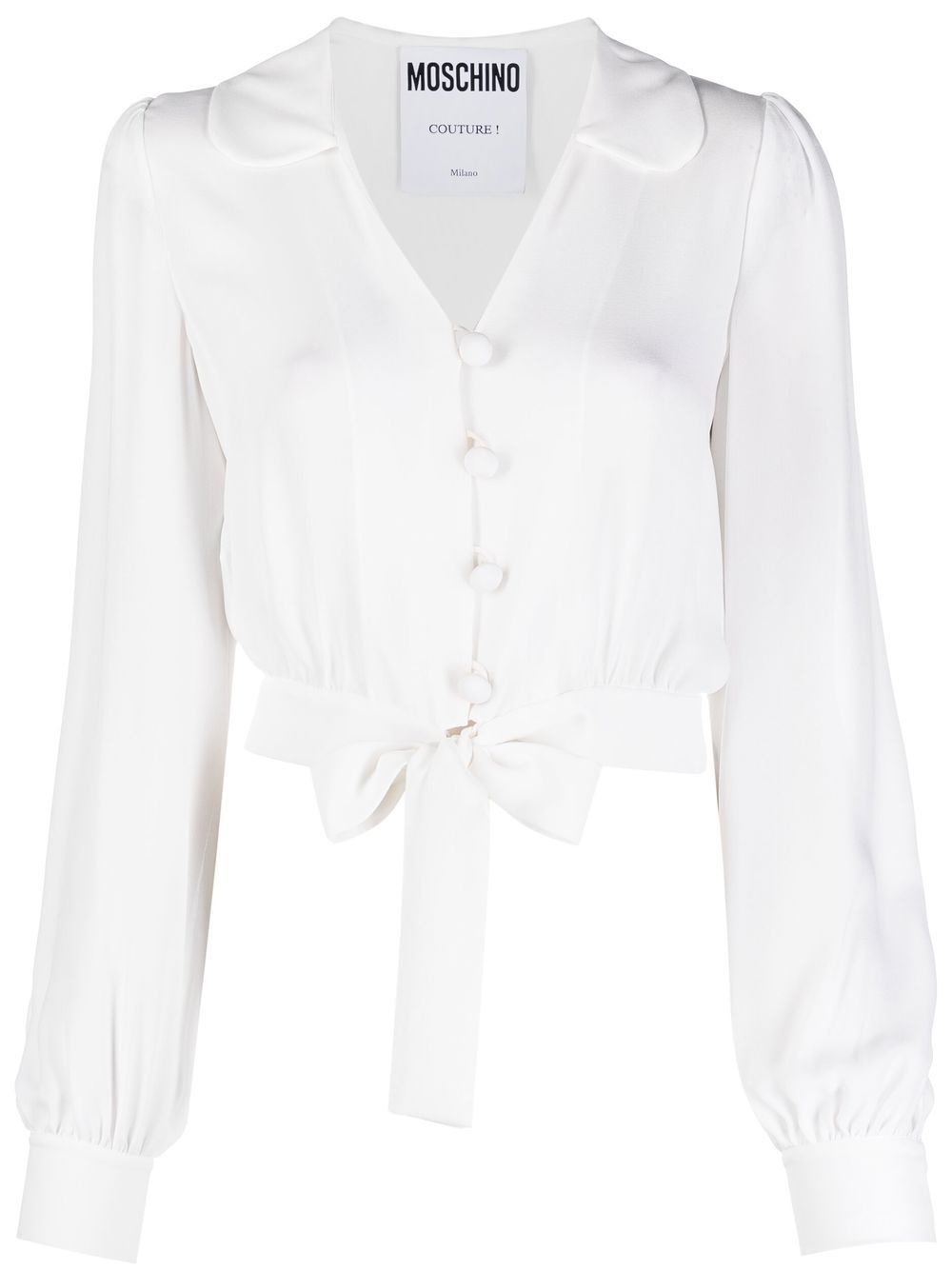 cropped tied-hem silk blouse - 1