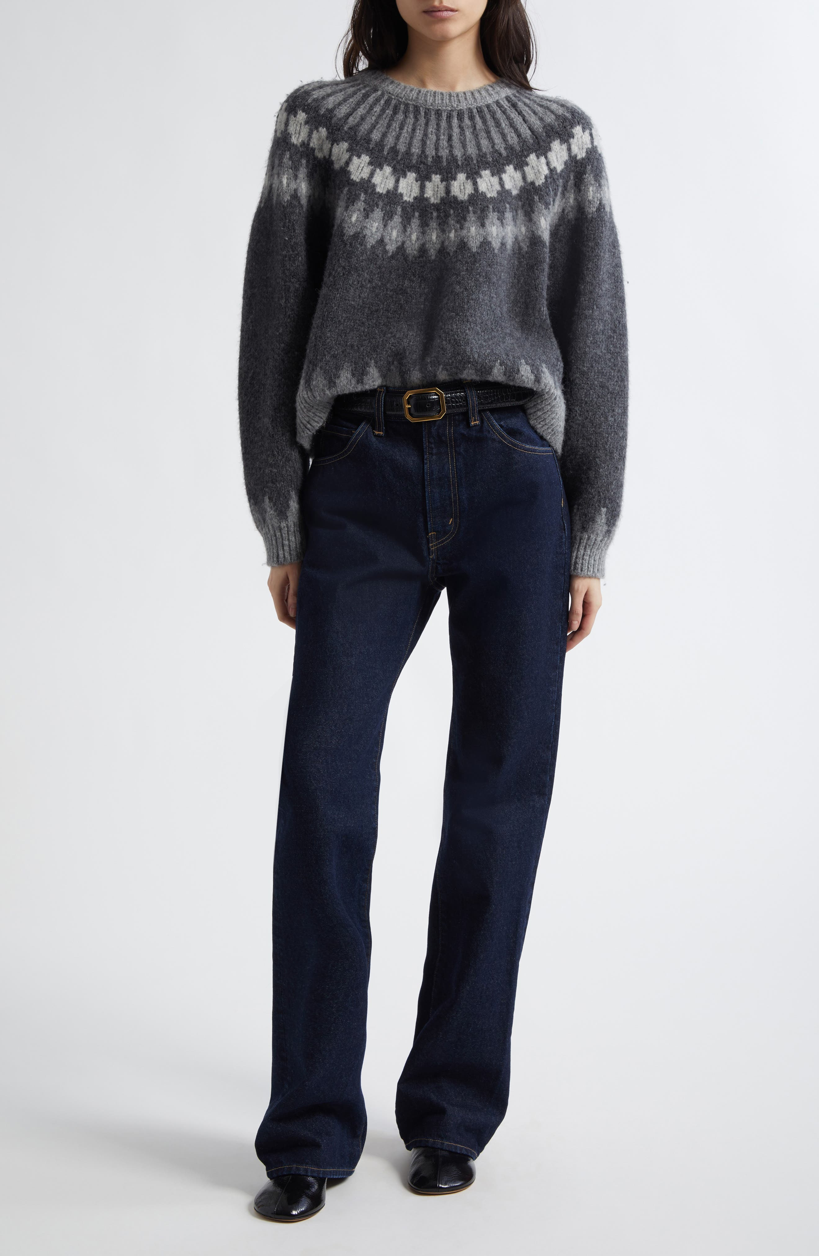 Nili Lotan Alena Sweater in Dark Grey Melange Fair Isle at Nordstrom - 2