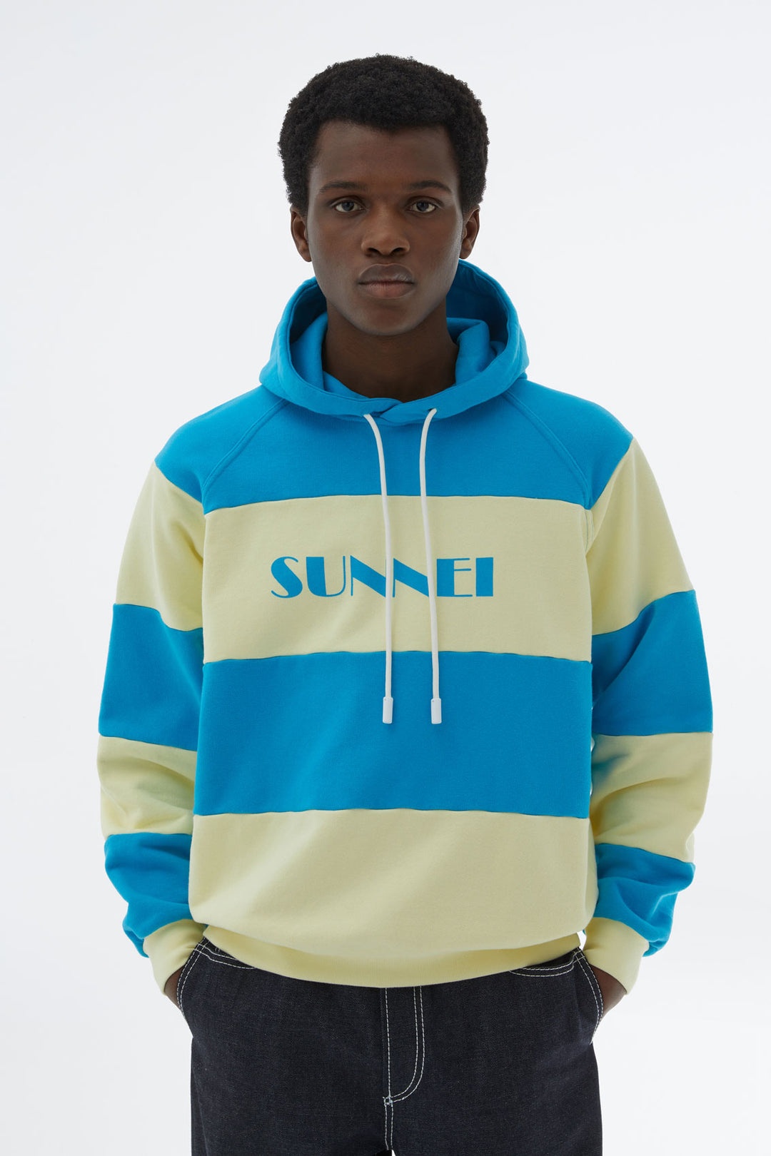 AZURE & LIGHT YELLOW HOODIE WITH LOGO - 1