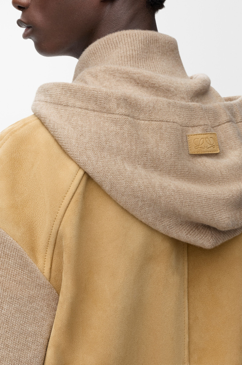 Hybrid zip-up hoodie in suede and wool blend 5