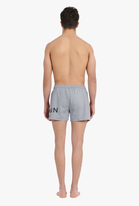 Gray swimsuit with black Balmain logo print - 3