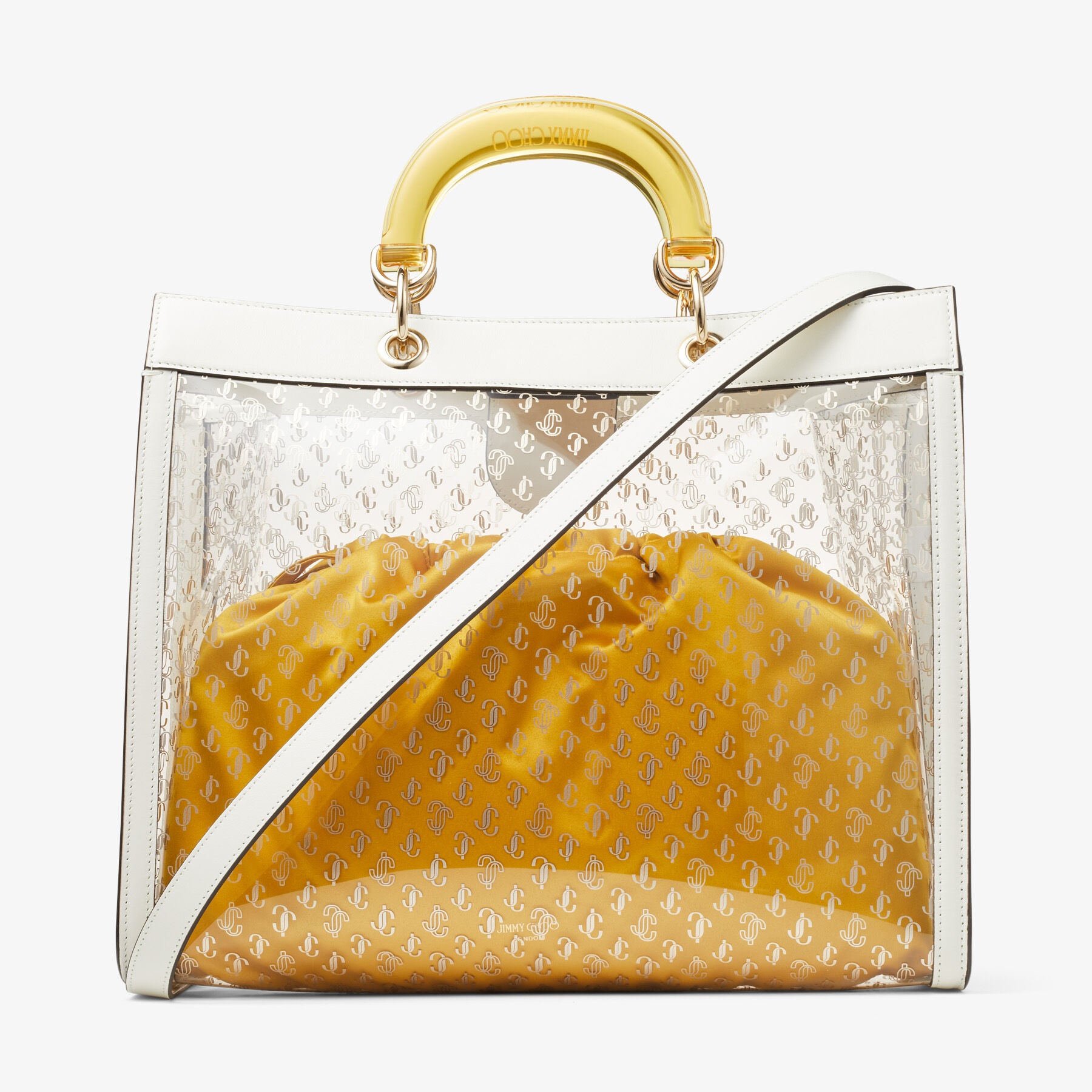Varenne Top Handle Tote
Latte Leather Tote Bag with Yellow Plexi Handle - 8