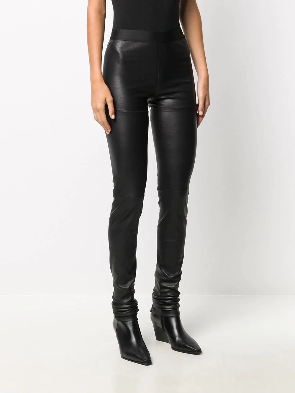 high-waisted leather leggings - 3